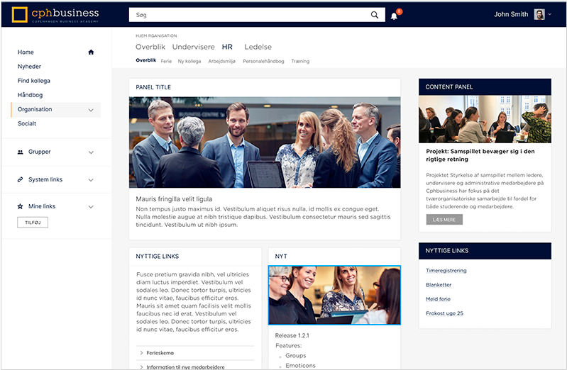 Skærmbillede af intranettet hos Cphbusiness